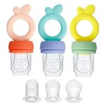 PandaEar Silicone Baby Food Fruit Feeder Pacifier| 3 Pack Baby Fresh Food Feeder with 3 Sizes Silicone Pouches, BPA Free Feeder Teethers for Infants Teething