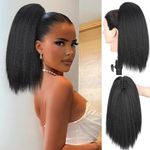 WIGER 16 Inch Kinky Straight Ponytail Extension Yaki Straight Clip in Claw Ponytail Hair Extensions for Black Women Black Fluffy Thick Synthetic for Girls