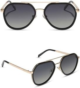 DIFF Joey Oversized Aviator Sunglasses for Women and Men | UV400 Polarized Protection | Black/Gold + Grey Gradient