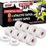 Summum Fit White Athletic Tape Extremely Strong: 8 Rolls + 2 Finger Tape. Easy to Apply & No Sticky Residue. Sports Tape for Boxing, Football, BJJ, Climbing. Enhance Wrist, Ankle & Hand Protection Now