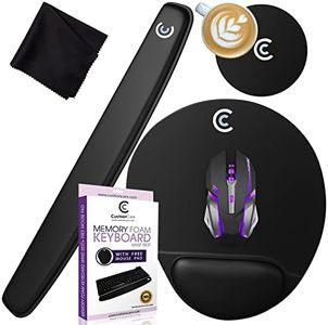 4pc Keyboard Wrist Rest Pad and Full Ergonomic Mouse Pad with Wrist Support Included for Set - Memory Foam Cushion - New Improved Shape - Prevent Carpal Tunnel RSI When Typing on Computer, Mac, Laptop