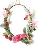 Amosfun 16 Inch Valentines Day Wreath for Front Door Spring Wreath Artificial Lambs Ear Wreath Pink Flower Wreath for Wedding Valentines Day Party Decor