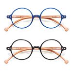 2 Pack Round Reading Glasses Blue Light Blocking,Anti Eyestrain/Fatigue/Glare,Computer Readers Women Men,Retro Round Frame Eyeglasses 1.0