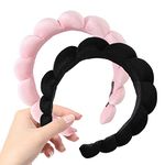 Spa Headband for Women Sponge Spa Headband Terry Towel Cloth Fabric Makeup Fashion Facial Makeup Hair Wrap for Skincare Face Washing Makeup Removal Shower Facial Mask（Pink+Black）