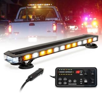 LUMENIX 31 Inch 168 LED Rooftop Strobe Emergency Lights Bar w/Controller Heavy-Duty Magnetic Mount Warning Flashing Traffic Lightbar for Construction Vehicles Tow Work Trucks Snow Plows - White Amber