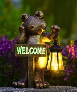 Qeeman Solar Frog Garden Decor Statues: Outside Outdoor Decorations Yard Art Figurine for Patio Balcony Porch Lawn Ornaments