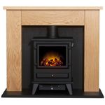 Adam Chester Stove Fireplace in Oak& Black with Hudson Electric Stove in Black, 39 Inch