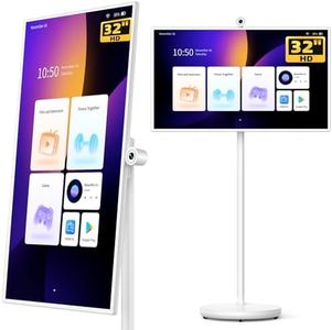 GFF 32-Inch Portable Smart TV on Wheels, Rolling TV with Touch Screen Monitor, 8G RAM +128G Storage, Android 13 OS, Built in Google Assistant, 2K Webcam, Full Swivel Rotation, Remote Control