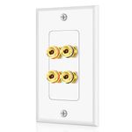 TNP Home Theater Wall Plate - Banana Plug Wall Plate, 2 Speaker Wire Wall Plate with Gold-Plated Terminals, Single Gang Audio Wall Plate, in-Wall Surround Sound Connection Plates, White