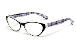 Calabria Emily Designer Reading Glasses in Crystal & Black Plaid ; +3.75