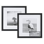 UMICAL 12x12 Picture Frames Set of 2 Display 10x10 or 8x8 Pictures with Mat or 12x12 Pictures without Mat Square Wood Black Photo Frames with HD Plexiglass for Tabletop Stand and Wall Mounting