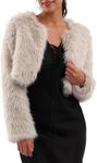 Amazhiyu Womens Faux Fur Coat, Winter Long Sleeve Jacket Crew Neck Open Front Outwear Plush Warm Cardigan Apricot S