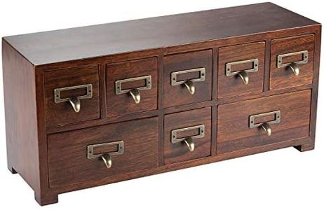 Under Display Monitor Traditional Medicine Cabinet - Desktop Wide & Small Cabinet w/ 8 Drawers - Tabletop Apothecary Cabinet - Pre-Assembled Oriental Furniture - Vintage Card Catalog - Chest Drawer