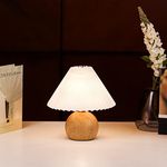 KUNJOULAM Small Pleated Table Lamp, Modern Bedside Nightstand Lamp with Beige Lampshade, Metal Base Cute Lamp for Bedroom, Living Room, Kids Room, Dorm, E12 Bulb