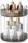 YCIA&DONE 360 Rotating Makeup Organizer and Storage for Vanity Countertop 2 Tiers, High Capacity Cosmetic Skincare Perfume Organizer for Dresser Bathroom Lazy Susan Organizer(Smoky Gray)