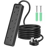 LIPWEL Black Extension Lead 1m Extension Cord 4 Way Multi Plug Socket Extensions,3250W Heavy Duty Power Strip, Short Cable Electric Socket, Slim Small for Kitchen,office,home