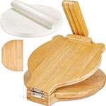 Maxcheck 202 Pcs Wooden Tortillera Press Set Include 1 Mexican Tortillera Presser 10 Inch Rotatable Tortilla Press Maker 200 Parchment Paper Rounds 1 Wood Cutter for Homemade Mexican Tortillera Taco