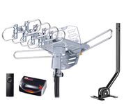 pingbingding Digital Amplified Outdoor HDTV Antenna with Mounting Pole and 40ft RG6 Coax Cable, 150 Miles Range, 360 Degree Rotation, Wireless Remote, Snap-On Installation, Support 2 TVs