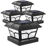 SIEDiNLAR Solar Post Cap Lights Outdoor 2 Color Modes 8 LEDs for 4x4 5x5 6x6 Posts Fence Patio Deck Decoration Warm White & Cool White Lighting Black (4 Pack)