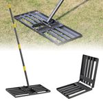 Lawn Leveling Rake, 30x10 in Large Soil Leveling Rake for Yard Heavy Duty, Round Edge Ground Leveler for Smooth Level Dirt Sand Grass Golf, 72" Long Handle, Foldable Garden Landscaping Levelawn Tools