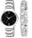 Evax Branded Analogue Watch with Gift Bracelet for Women or Girls and Watch for Girl or Women (Combo of 2) (Black)