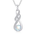 LOCIBLO June Birthstone Necklaces for Women 925 Sterling Silver Infinity Pendant White Gold Created Moonstone Necklace Jewellery for Her, 16"+2"