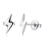 VGACETI Hypoallergenic Earrings, Titanium Stud Earrings Lightning Bolt for Women Men Sensitive Ears, Premium High Polished (Shiny Grey LTG)