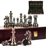 MZSX Chess Set Pure Metal (bronze), Upgraded Luxury Chess Set, Portable Folding Board, Educational Toys Strategy Games, Carefully Crafted Chesspiece Storage Slots, Kids Adult, christmas birthday