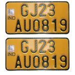 IND Pradeep Bike - Aluminium Number Plates with 2 Piece, with buyer's Three Wheeler autorickshaw Number Plate | Embossed | no Serial Number no bar Code - Front Back | (Yellow)