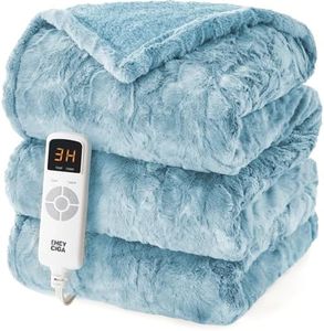 EHEYCIGA Electric Heated King Blanket, 9 Heat & 10H Auto-Off, Light Blue