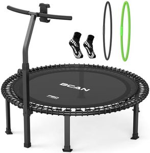 BCAN BT4 48" Soft Land Pro Adult Bungee Rebounder Trampoline, 500lb Capacity, Adjustable Tension Bungees, One-Piece Frame (16 Gauge), Quiet Indoor Cardio w/Handle, Phone Holder & 2 Pairs Socks, Black