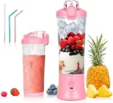 Portable Blender, VKYOZVA Personal Blender for Shakes and Smoothies, 20OZ with 6 Stainless-Steel Sharper Blades, USB Rechargeable Cup Travel Lid 2 Straws And Brush Home Office Pink