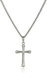 Amazon Collection Sterling Silver Polished Embossed Cross Pendant Necklace, 18"