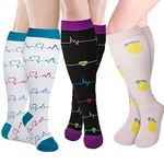 LEOSTEP 2XL-7XL Plus Size Compression Sock For Men and Women Wide Calf (3Pair) Non-Slip Long Tube Ideal for Running,Nursing,Circulation & Recovery Boost Stamina, Hiking Travel Socks 20-30 mmHg