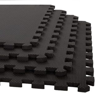 Cult EVA Foam Interlocking Gym Floor Mats Set of 4 | Thick Anti-Skid Workout Tiles | Shock-Absorbing Protective Flooring for Home Gym, Exercise & Equipment | Water-Resistant, Easy to Assemble, Black