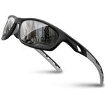 RIVBOS Polarized Sports Sunglasses Driving Sun Glasses Shades for Men Women Tr 90 Unbreakable Frame for Cycling Baseball Running Rb833 833-black& Grey