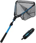 Uandhome Fishing Net, Foldable Collapsible Telescopic Fish Landing Net Rubber Coated Floating Fishing Net for Steelhead, Salmon, Fly, Kayak, Catfish, Bass, Trout Fishing, Extend to 73-92CM