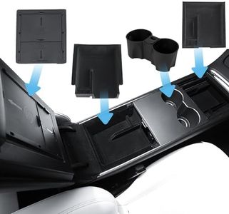 Yotsuba 4-Pack Center Console Organizer Tray Compatible for Tesla Model 3 Tesla Model Y Accessories 2024-2021, 1PC Armrest Hidden Cubby, 2PCS Flocked Drawer Storage Boxes, 1PC Silicone Cup Holder