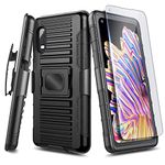 NZND Case for Samsung Galaxy XCover Pro (G715 AT&T FirstNet Verizon) with Tempered Glass Screen Protector, Belt Clip Holster, Rugged Ring Grip Cover with Stand [Built-in Mounting Plate] -Black