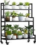 YIZAJIA Plant Stand Indoor 3 Tier Metal Outdoor Tiered Stands Shelf With wheel for Multiple Plants Potted Ladder Plant Holder Table Plant Pot Stand for Window Garden Balcony Living Room (3 Tier-Black)