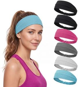 ATOKEUP Cooling Headbands for Women, 6 Pack Non-Slip Moisture Wicking Sweat Bands, Instant Cooling Elastic Lightweight Sports Sweatbands for Women Running Fitness Yoga