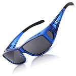 LVIOE Wrap Around Sunglasses, Polarized Lens Wear Over Prescription Glasses, Fit Over Regular Glasses with 100% UV Protection (Blue Frame Polarized Black Lens Wrap Around Sunglasses)