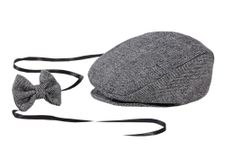 Matissa Newborn Baby Boy Newsboy Cap and Bow tie Set Gatsby Cap Pageboy Golf hat (Grey (3))