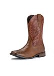 IUV Cowboy Boots For Men Western Boot Durable Classic Embroidered Square Toe Traditional Boots, Maroon, 8.5