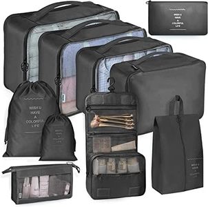 Packing Cubes, 10 Set Packing Cubes with Shoe Bag & Electronics Bag - Luggage Organizers Suitcase Travel Accessories (Black)