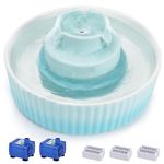 Lawfery Ceramic Cat Water Fountain, 2.1L/71oz Cat Fountain with 3 Carbon Filters and 2 Water Pumps, Cupcake Pet Water Fountain for Cats and Dogs (Light Blue)