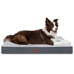 MIHIKK Waterproof Extra Large Dog Bed Orthopedic Dog Beds for Crate with Removable Washable Cover Egg-Crate Foam Pet Pad Mat with Anti-Slip Bottom, 44x32 Inch, Light Grey