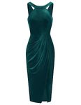 GRACE KARIN Velvet Dress for Women UK Elegant Sleeveless Wedding Guest Dress Midi Bodycon Dress with Cowl Collar Dark Green L