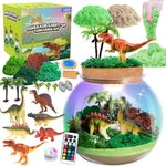Dinosaur Light-Up Terrarium Kit for Kids, Dinosaur Birthday Gifts for Boys Ages 4 5 6 7 8-12 Year Old, Dinosaur Toys for Boys with Multicolor LED Light & Remote, Dinosaur Arts and Crafts for Kids
