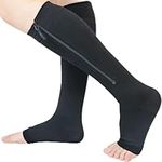 Ailaka Zipper 20-30 mmHg Compression Socks for Women & Men, Knee High Open Toe